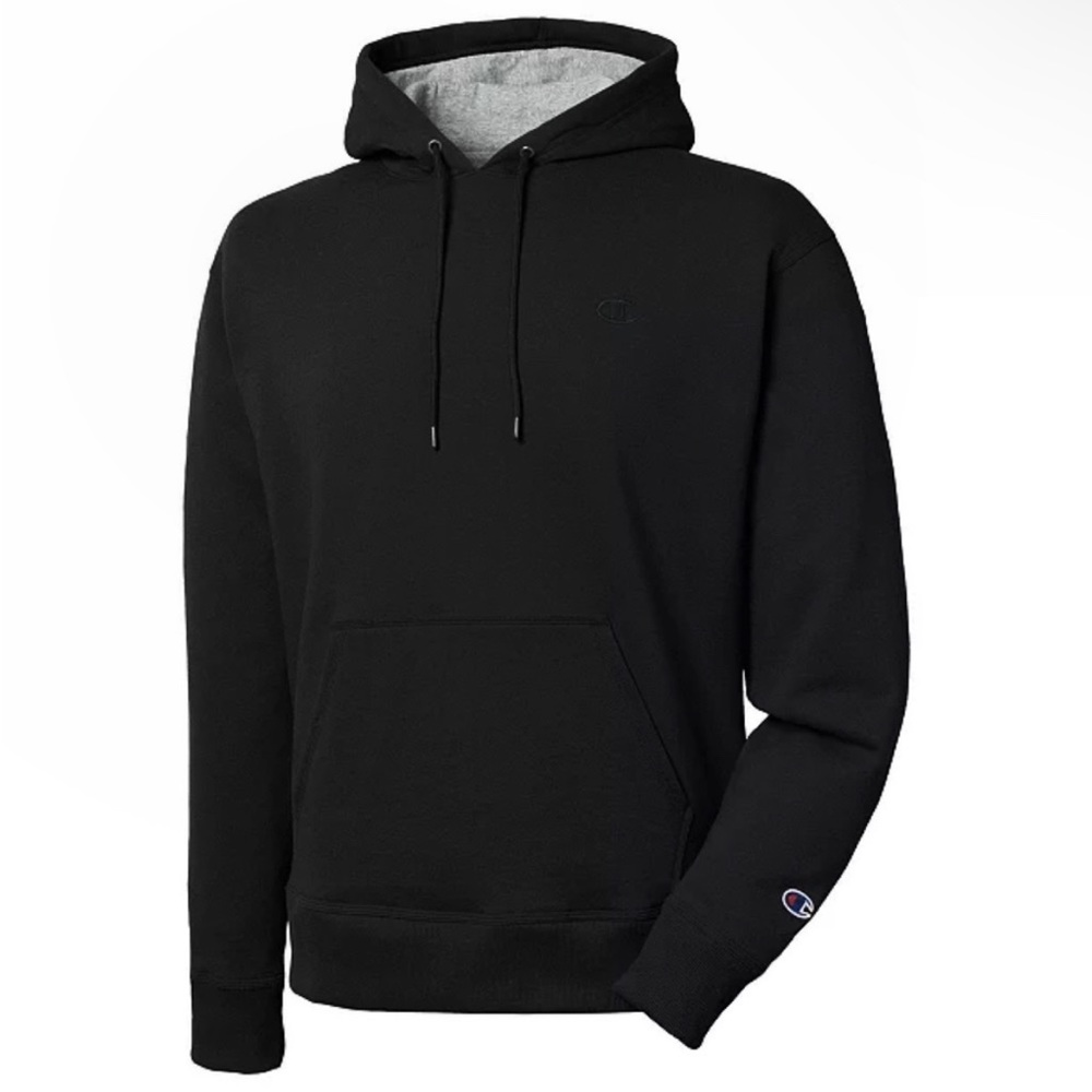 Champion Men’s Powerblend Fleece Hoodie C Logo Size L Black Oversized